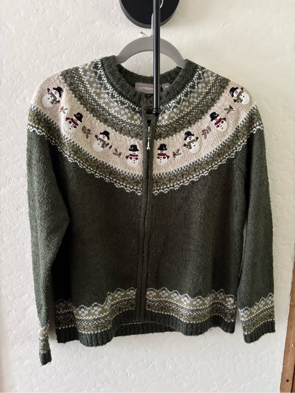 Green Snowman Zip Sweater